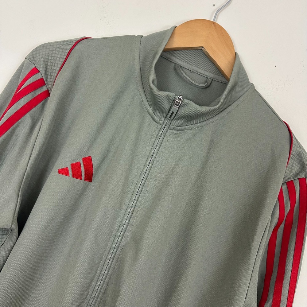 Adidas Aeroready 2 Piece Track Set Gray Striped Mock Neck Slim Fit Logo Mens L/M